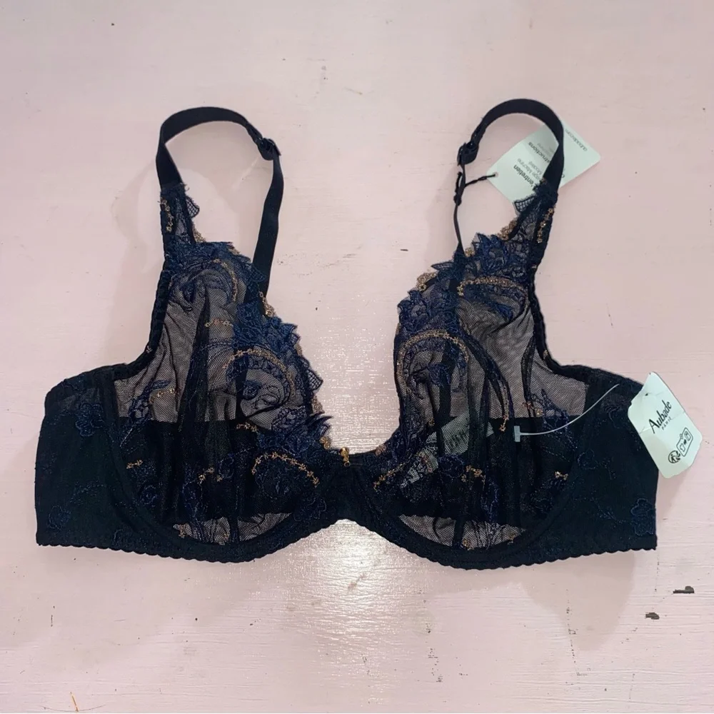 NWT $289 Aubade Amour Precieux Plunge Bra Cosmic Blue 36C Without Necklace New - Picture 14 of 16